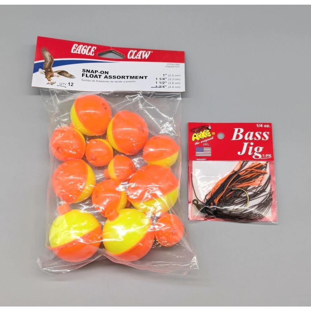 Arkie The Original Bass Jig Weedless 1/4 oz Brown Orange + Eagle Claw Bobbers
